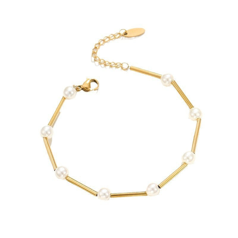 Guldpläterad Armband med Konstgjorda Pärlor