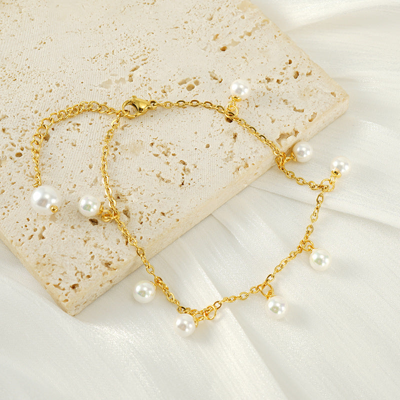 Elegant Guldpläterat Armband med Pärlor