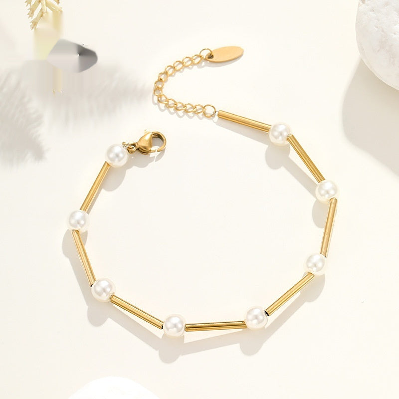 Guldpläterad Armband med Konstgjorda Pärlor