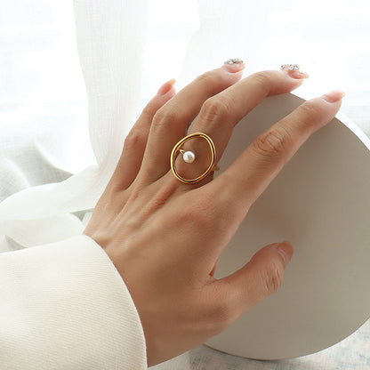 Gyllene Glans Pearl Geometrisk Ring 18K pläterad