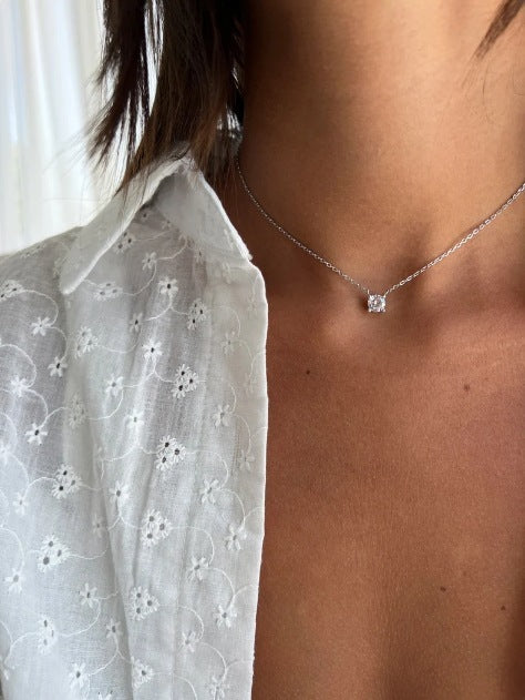 Geometriskt Zirkon Hängsmycke Halsband för Kvinnor – Minimalistisk Design i Guld/Roseguld/Silver